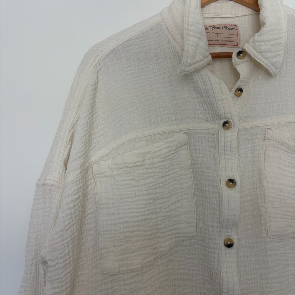 Free People We the Free Cardiff Cotton Gauze Button Up Shirt S Cream Oversized - Picture 6 of 9